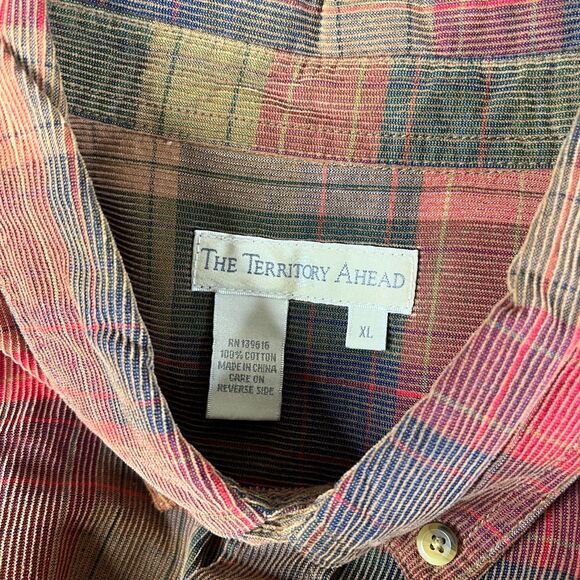 The Territory Ahead Corduroy Shirt Mens XL Red Green Button Down Pocket Cotton - Picture 5 of 10